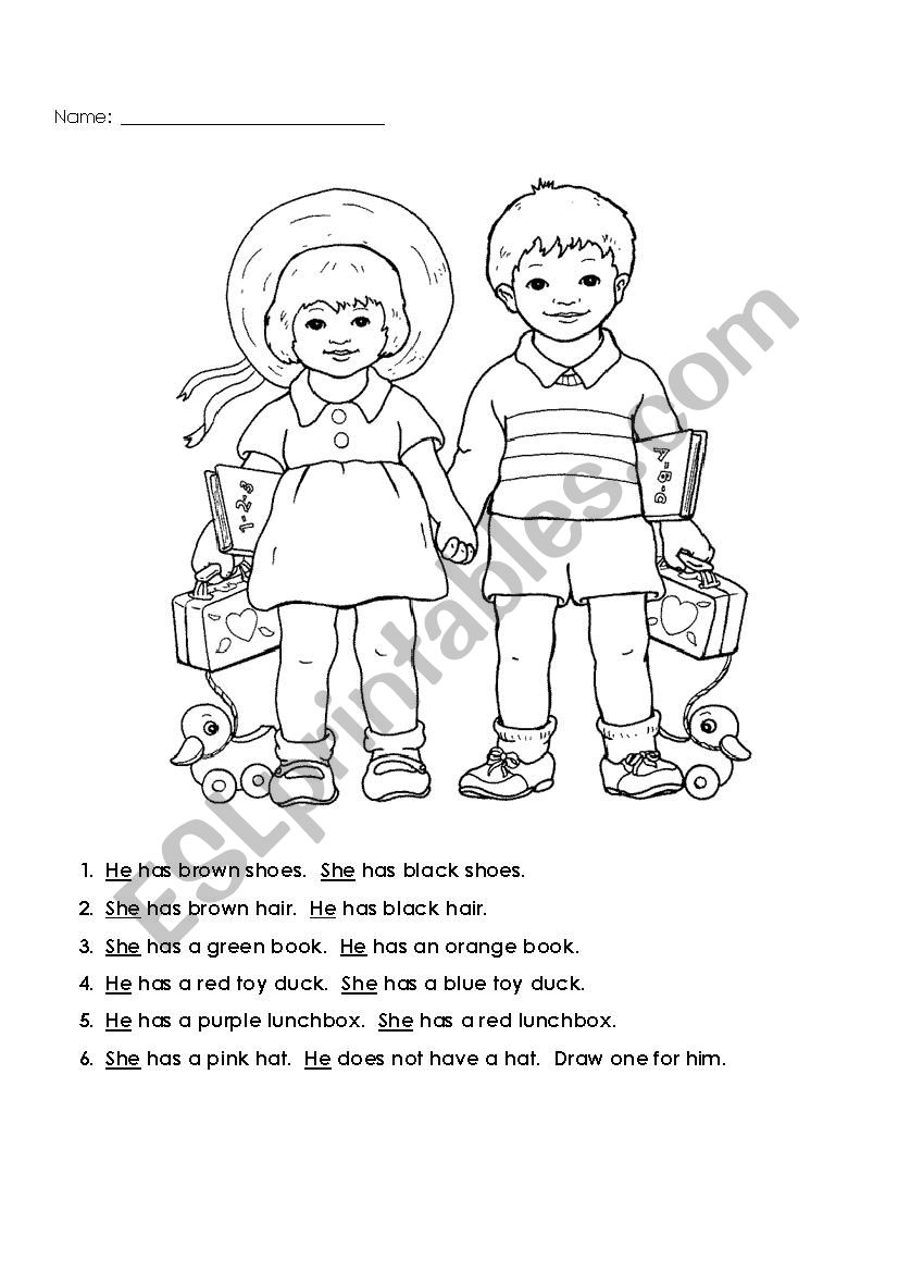 He/She coloring page worksheet
