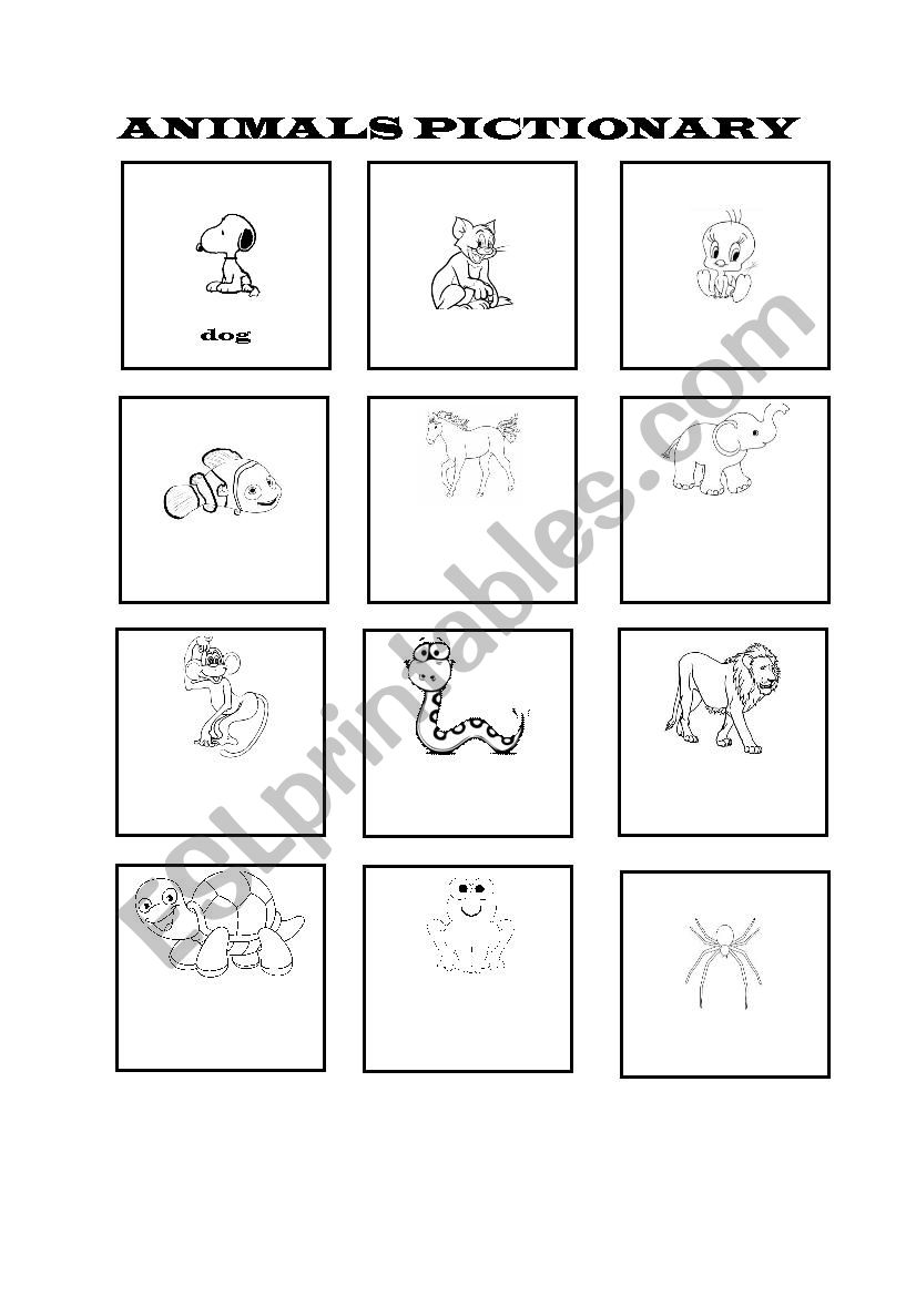 animals pictionary worksheet