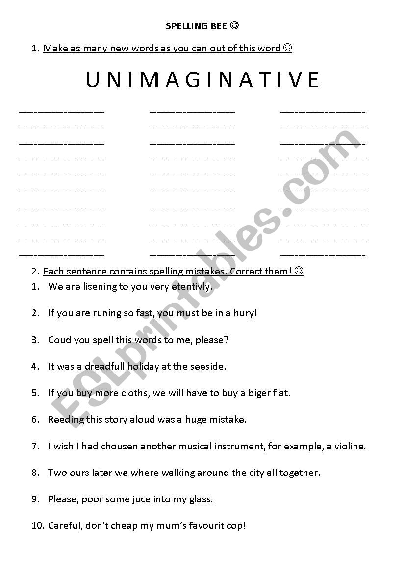 Spelling Bee ;) worksheet