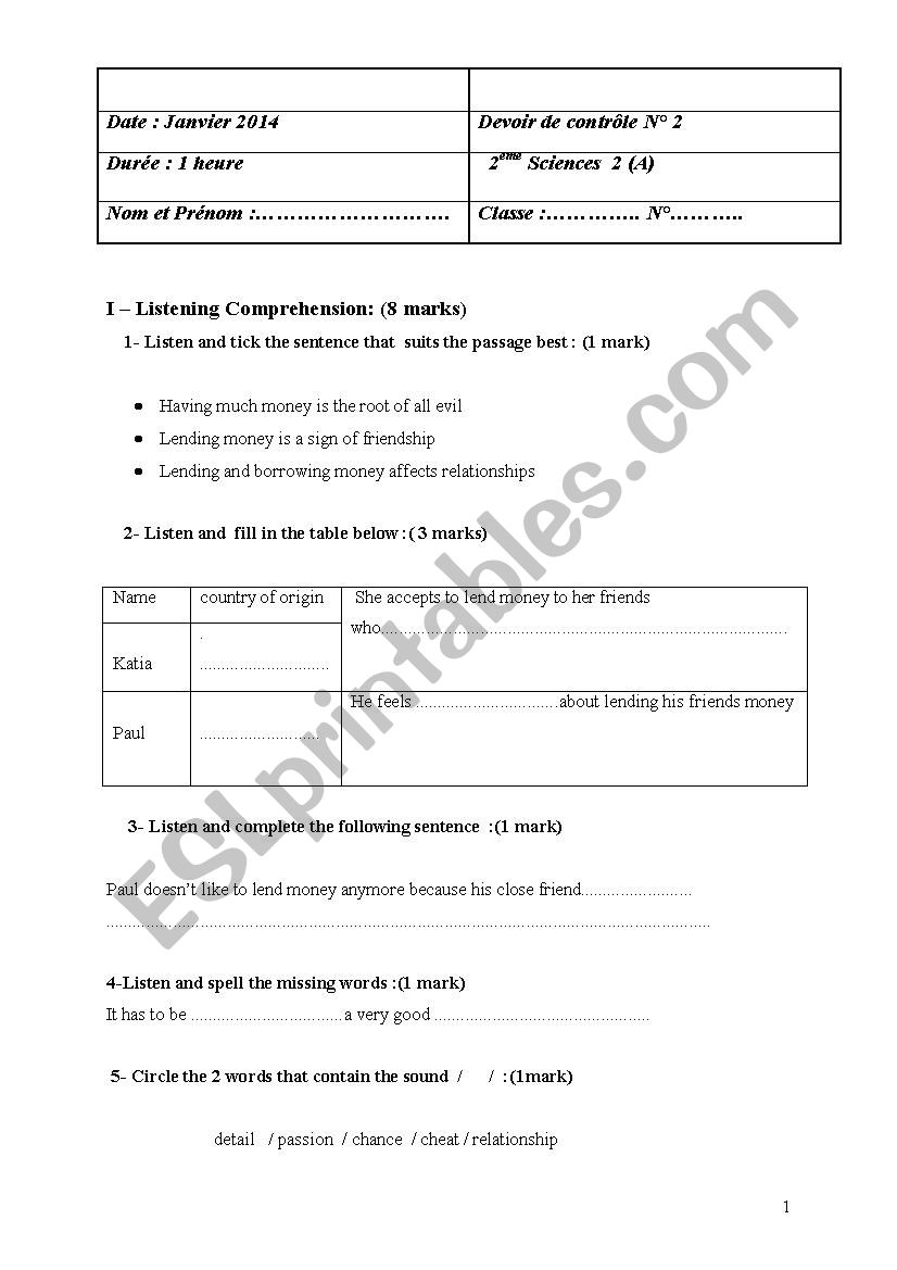 mid term test n 2  for 2nd formers 