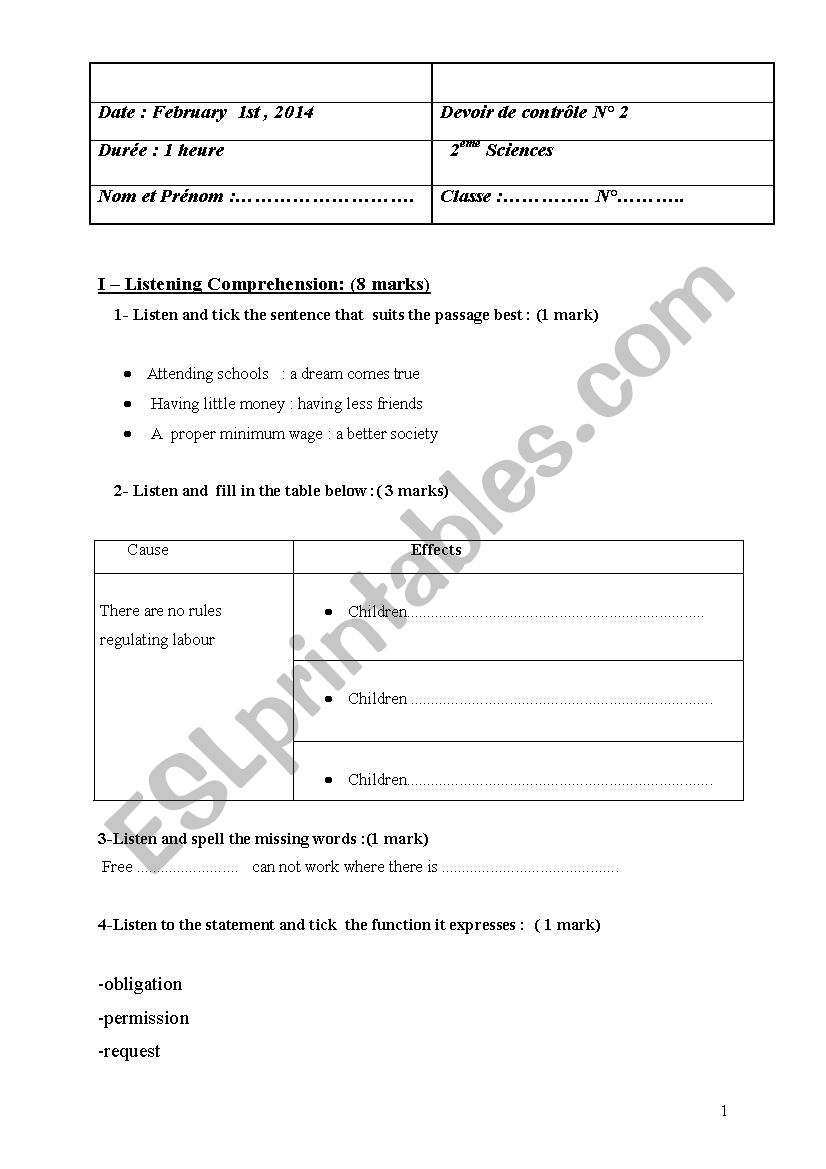 test n 2  2nd form worksheet