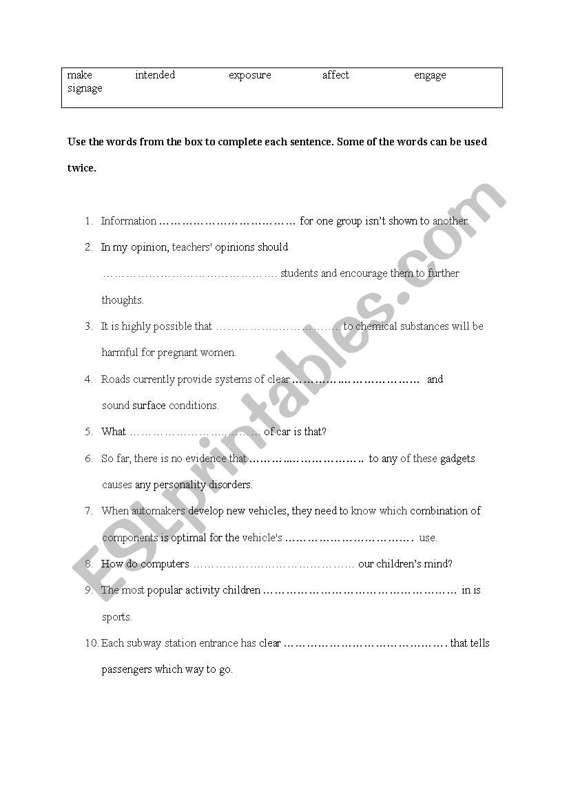 lexical exercise worksheet