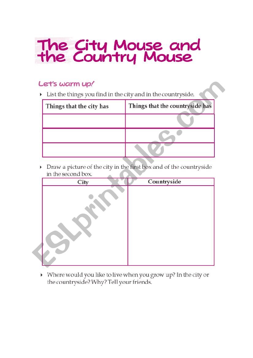 The city and the country worksheet