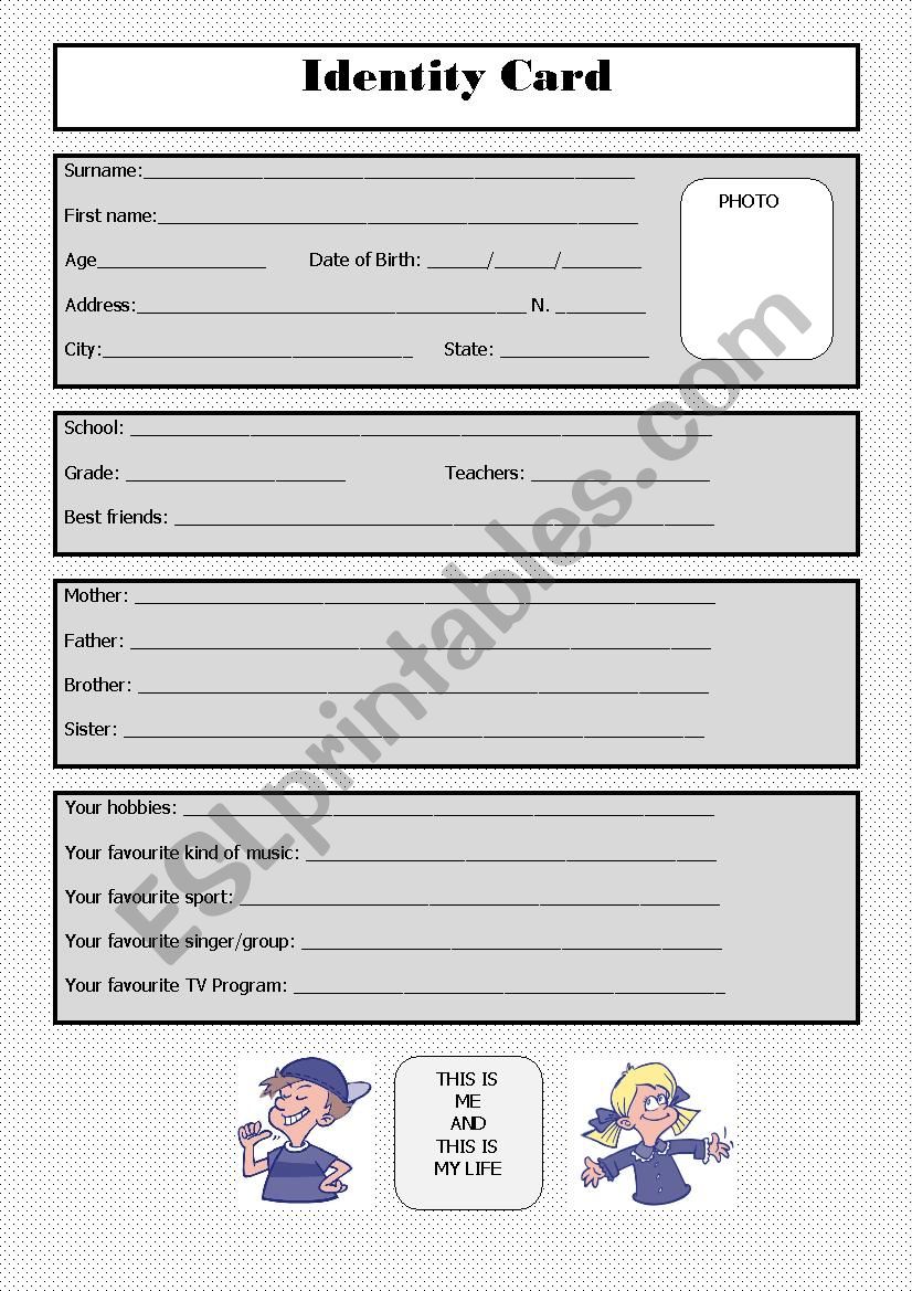 Id Card worksheet