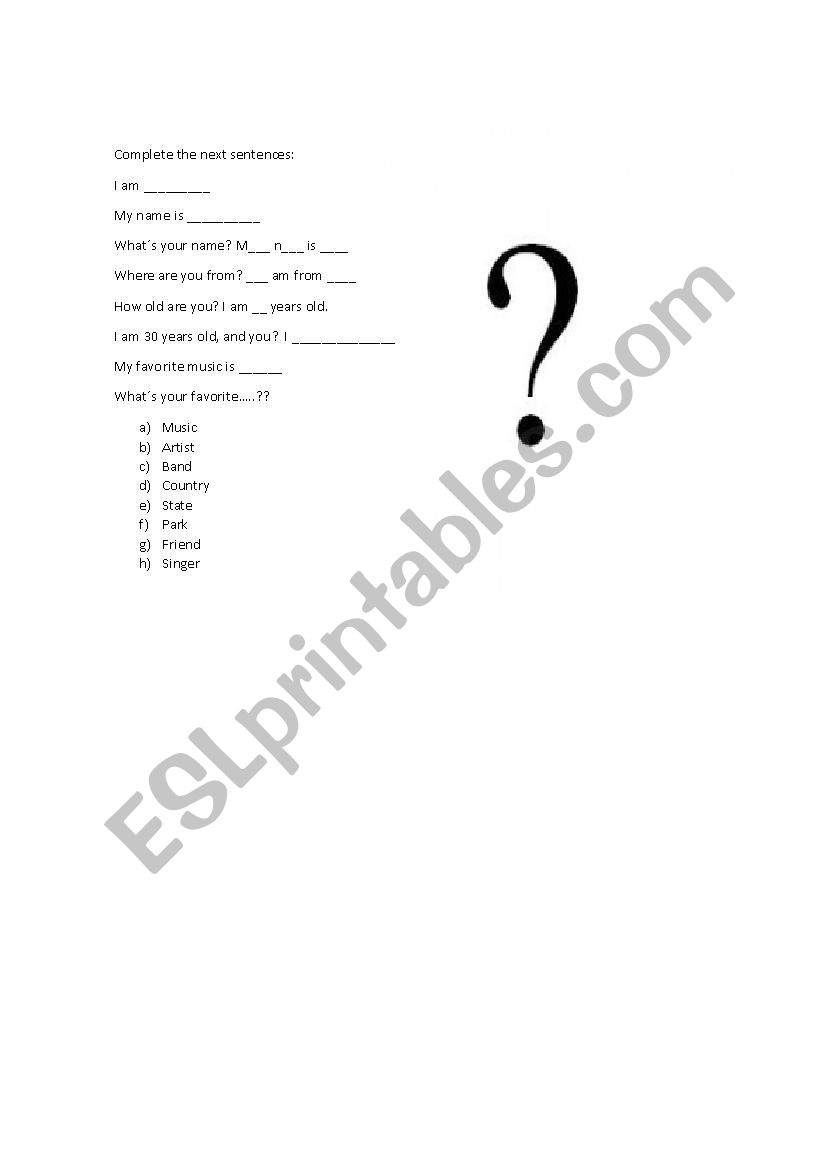 Question simples worksheet