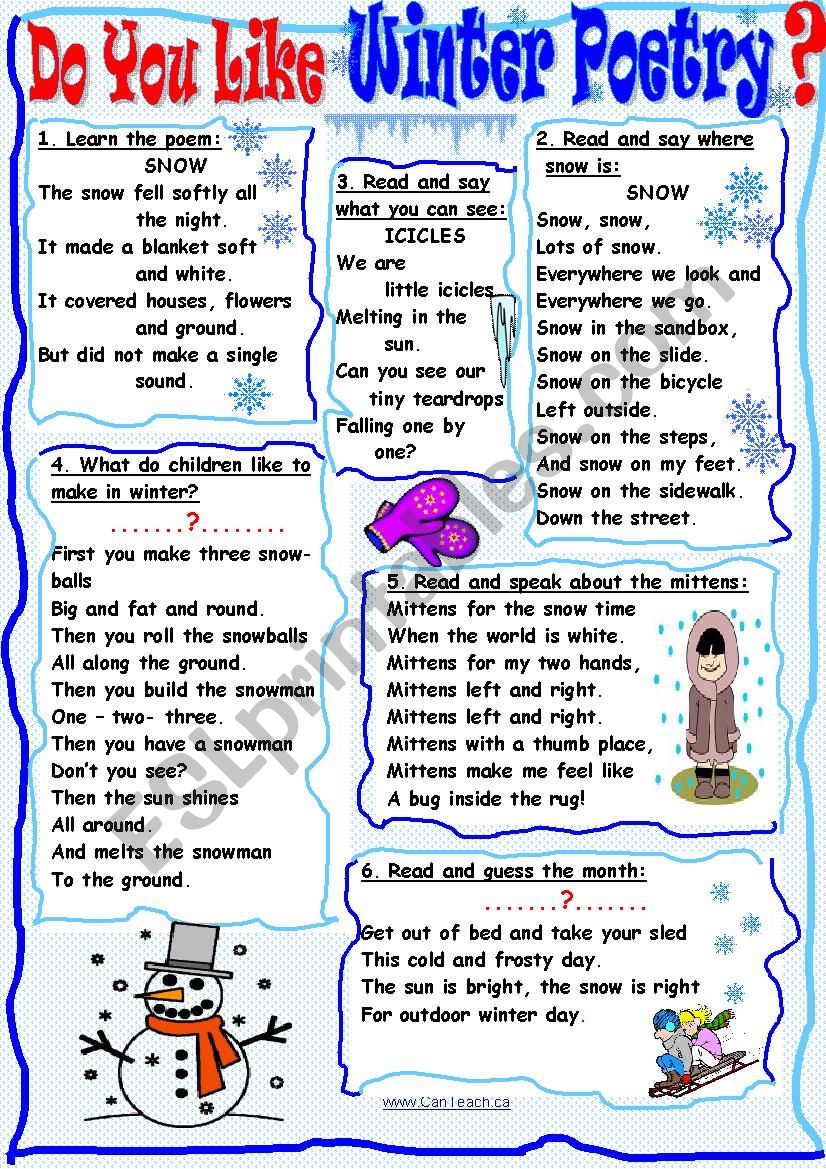 Do You Like Winter Poetry? worksheet