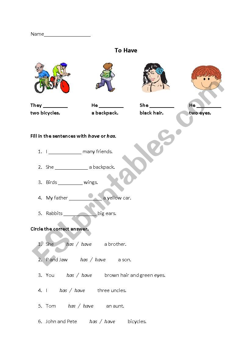 To Have worksheet