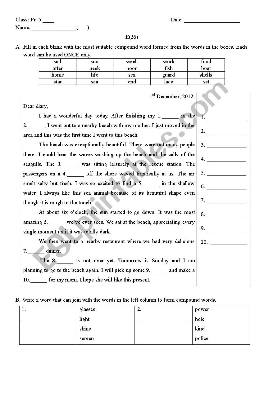 Compound words worksheet