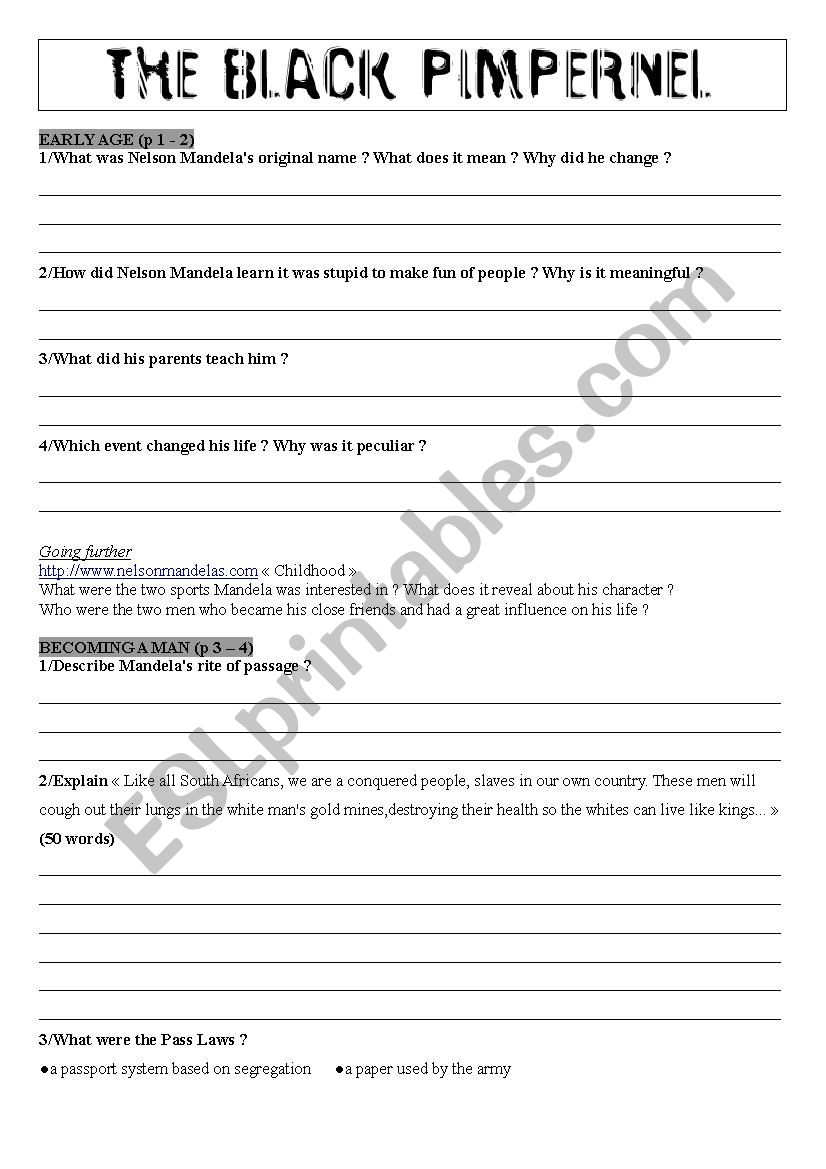 Nelson MandelaÂ´s life reading guidelines