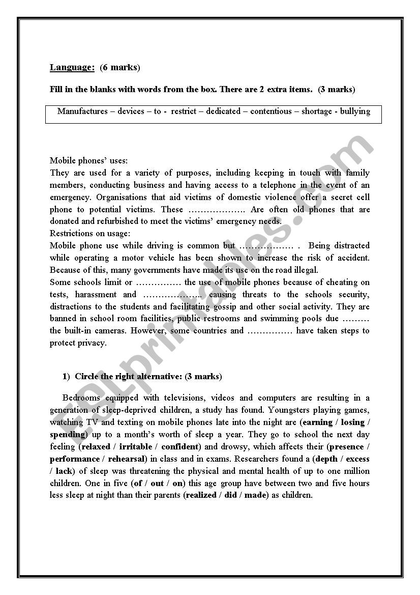 End of term Exam 2  Bac worksheet