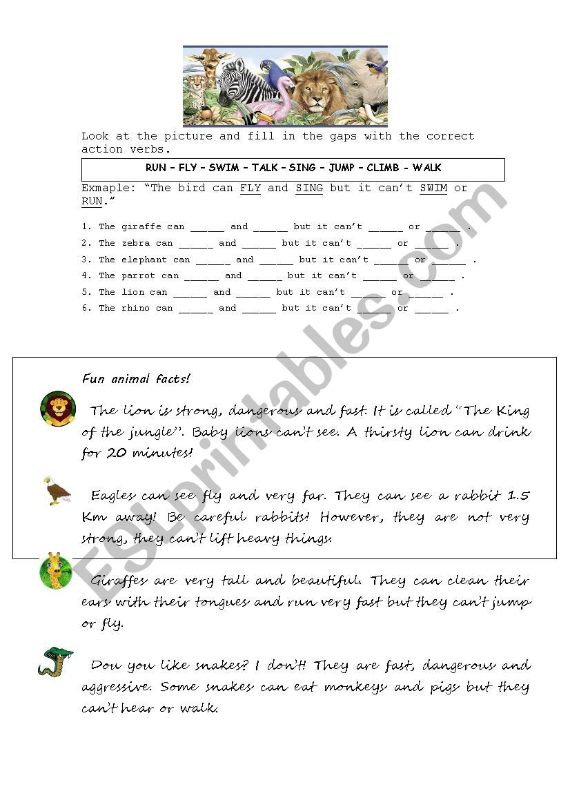 Animal Abilities worksheet