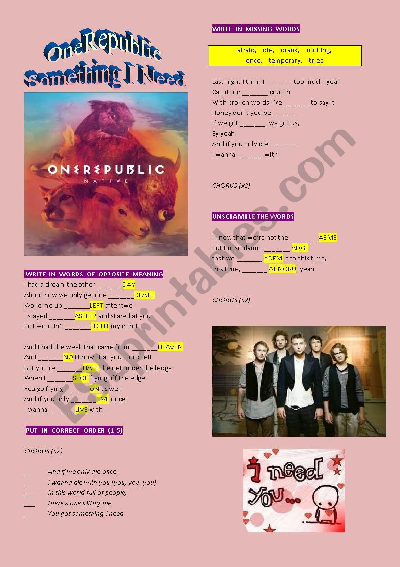 ONE REPUBLIC SOMETHING I NEED