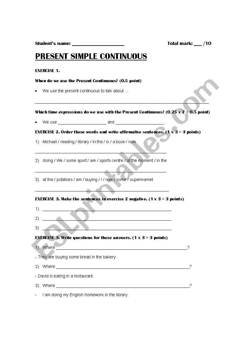 Present Continuous worksheet