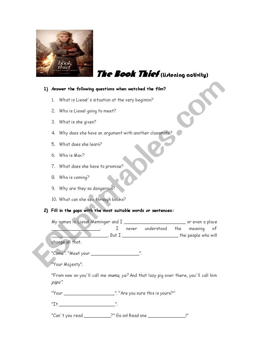 The Book Thief worksheet