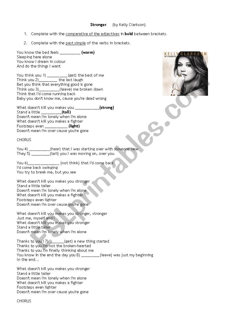 Stronger by Kelly Clarkson worksheet