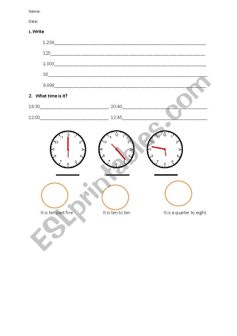 numbers and time worksheet