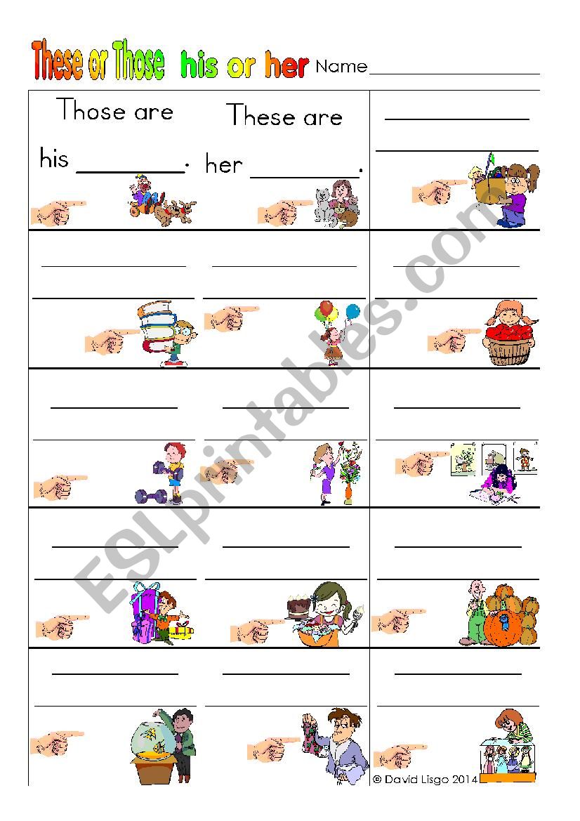 These or Those with Big/Little and His/Her: 3 Worksheets! (revised)