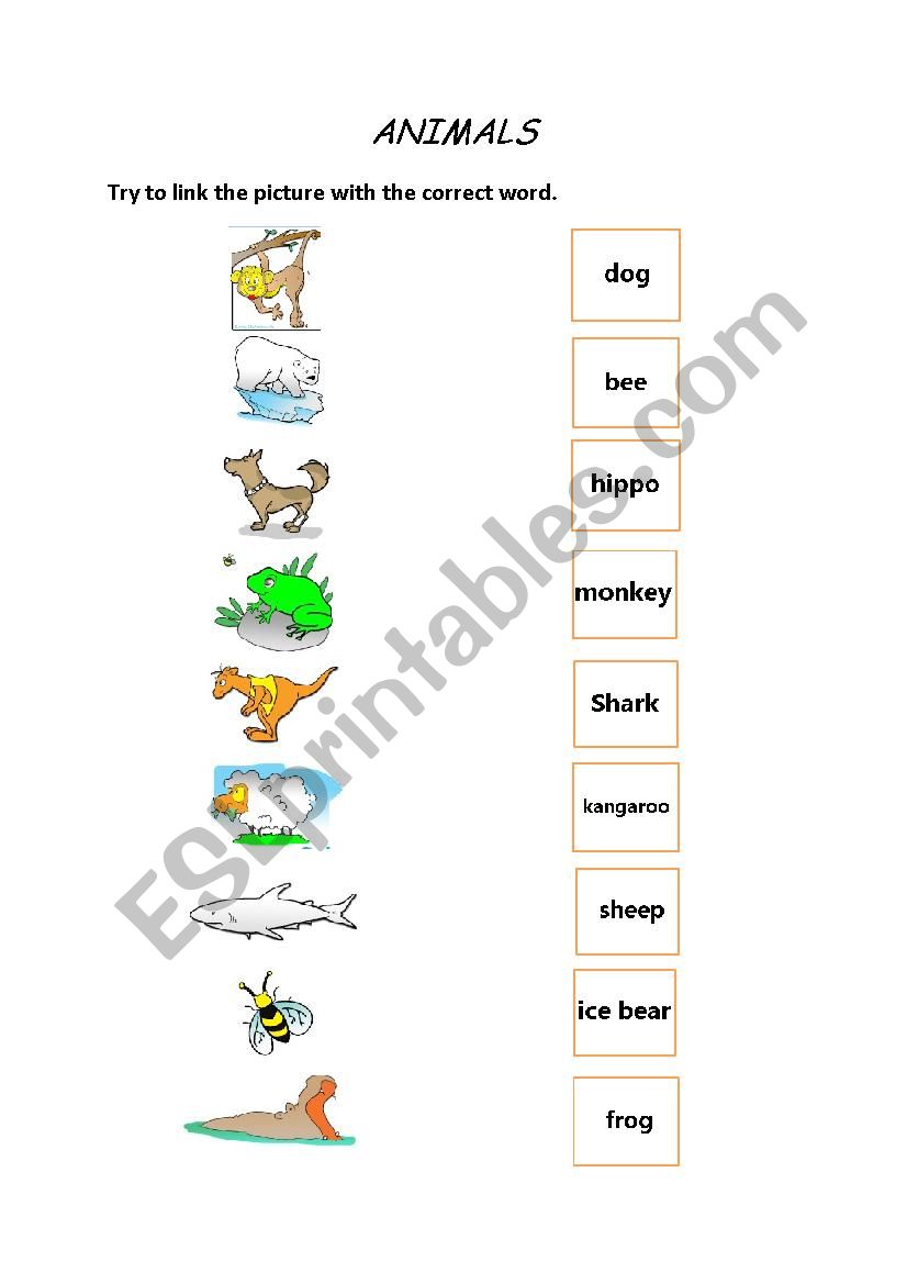 Animals - linking exercise worksheet