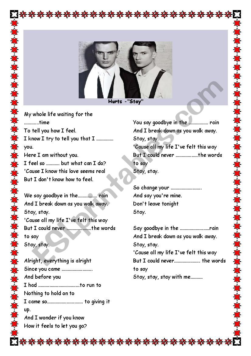 Song - Stay by Hurts worksheet