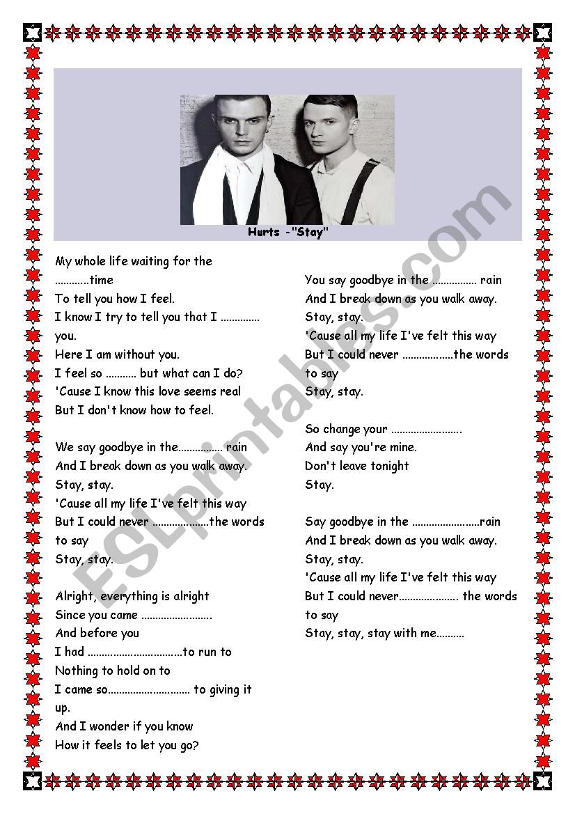 Song - Â´StayÂ´ by Hurts worksheet