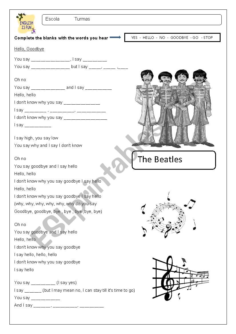 Hello Goodbye - The Beatles worksheet Hello Goodbye - The Beatles worksheet