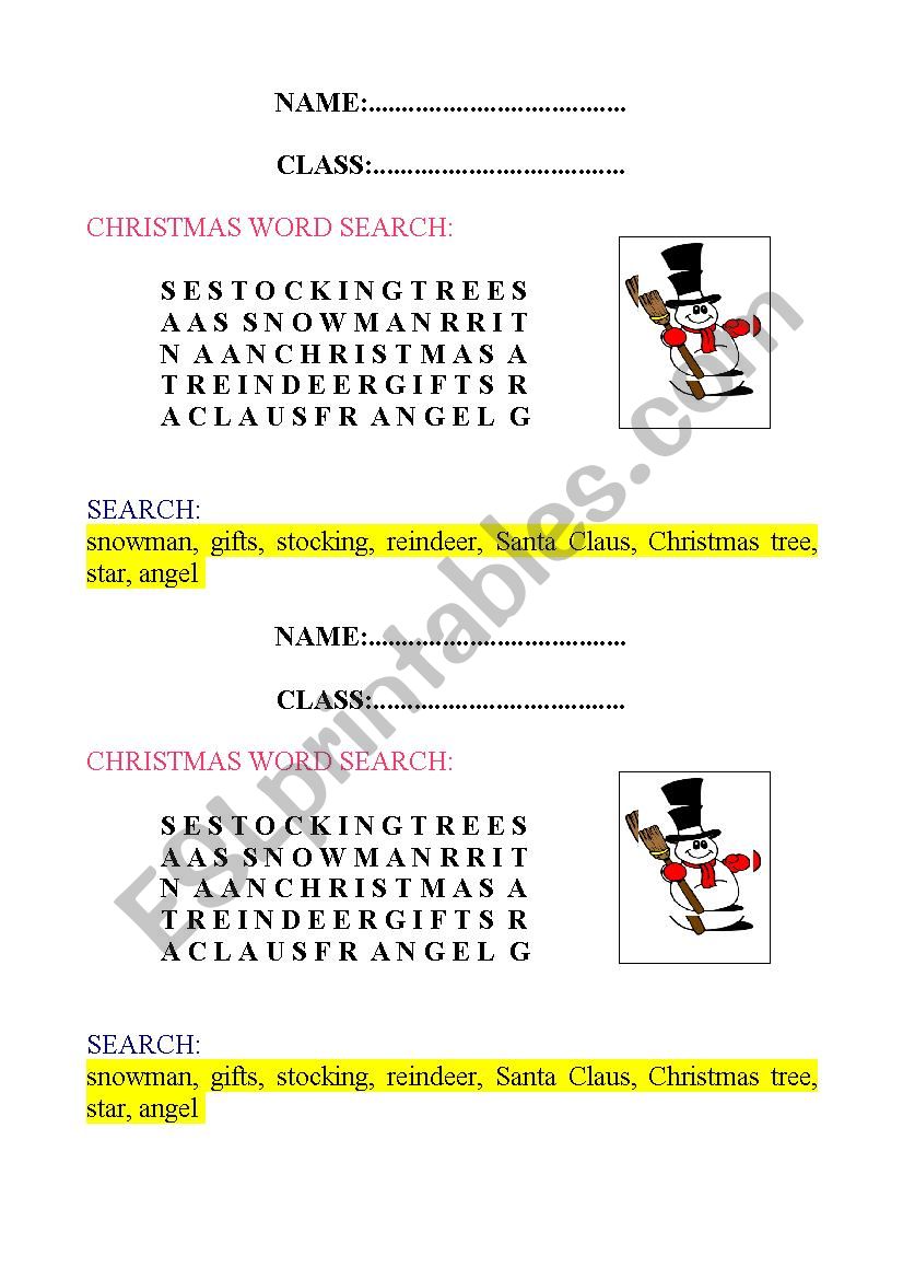 Christmas worksheet