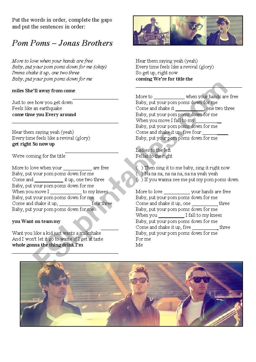 Jonas Brothers Pom Poms worksheet