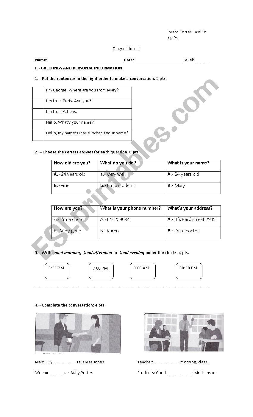 english written test elementary 