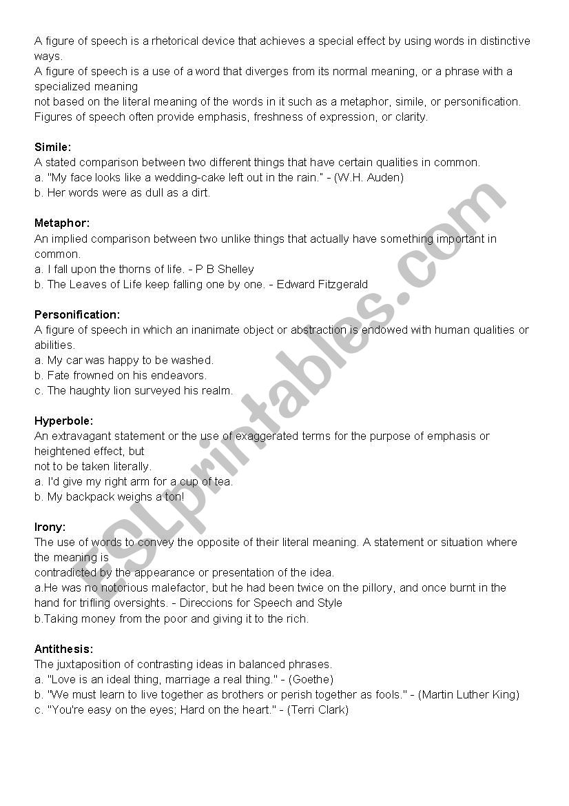 Figure of Speech worksheet