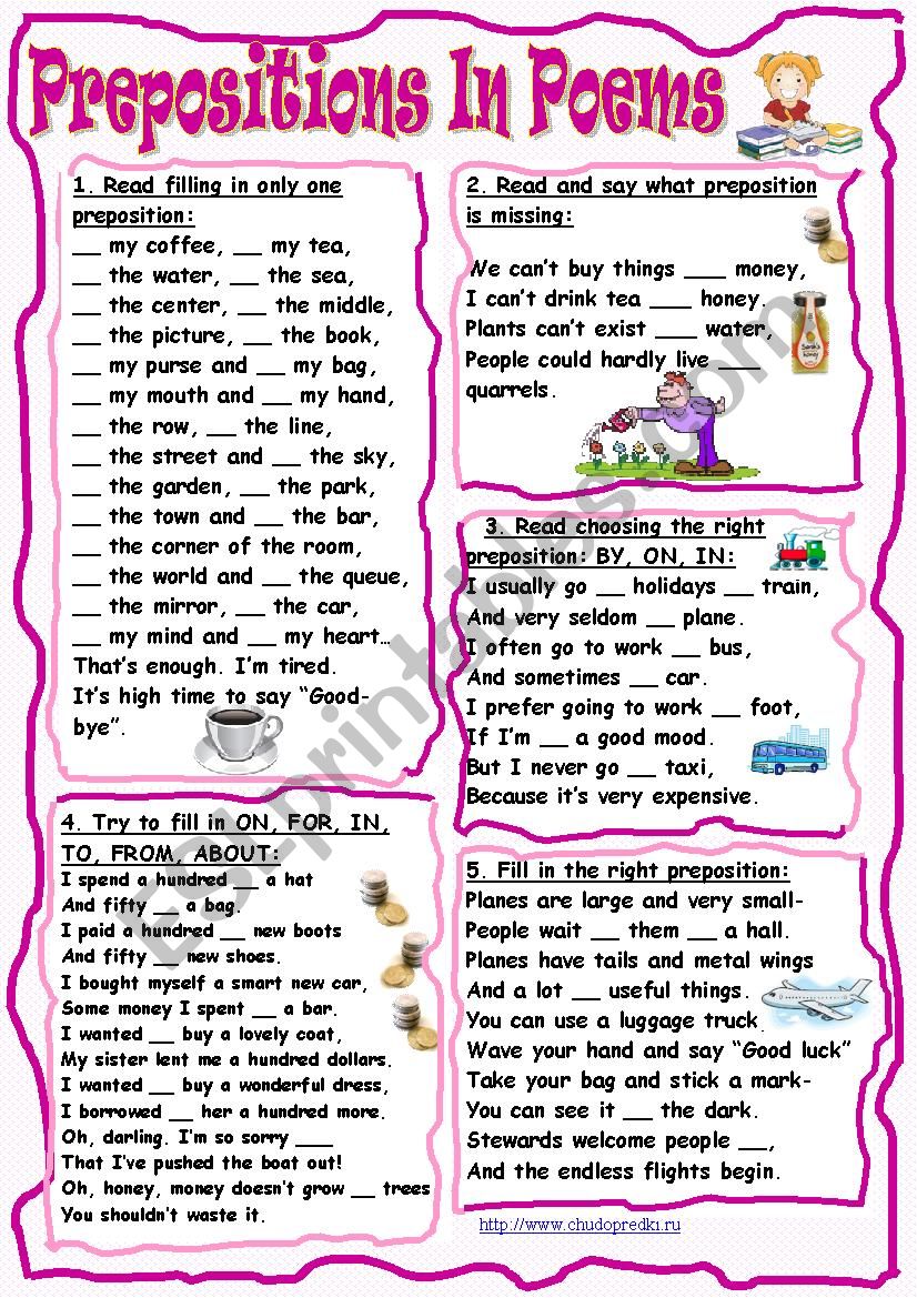 Prepositions In Poems worksheet