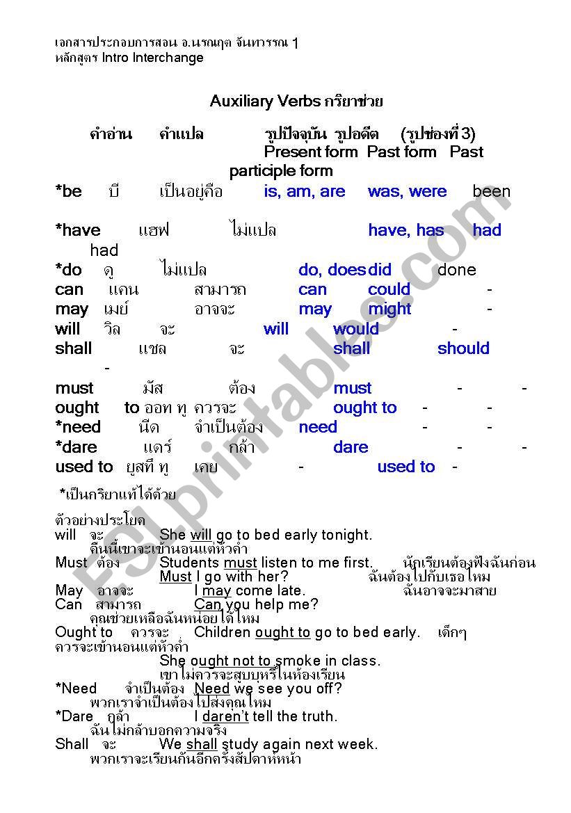 Helping Verb worksheet