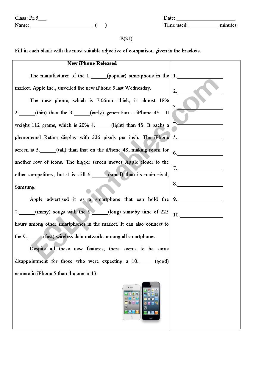 Comparison of adjectives worksheet