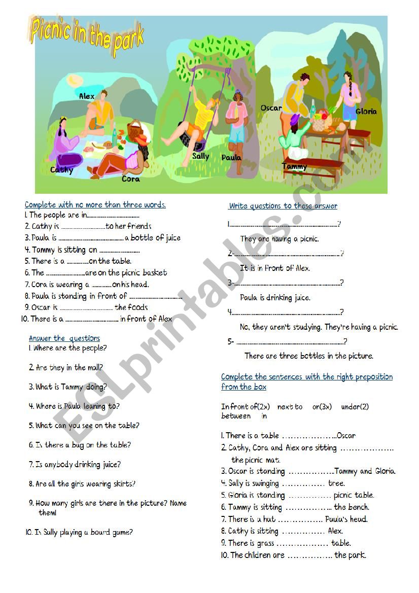 PICNIC IN THE PARK worksheet