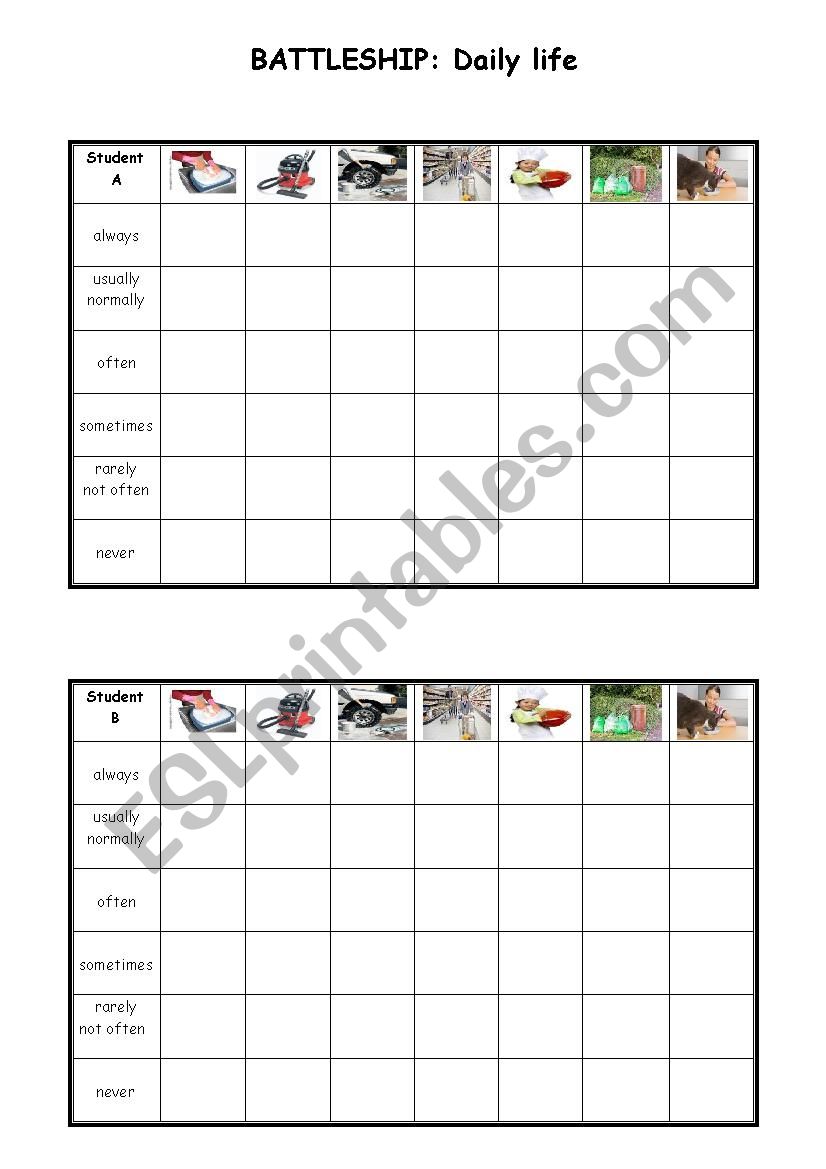 Battleship - daily life worksheet