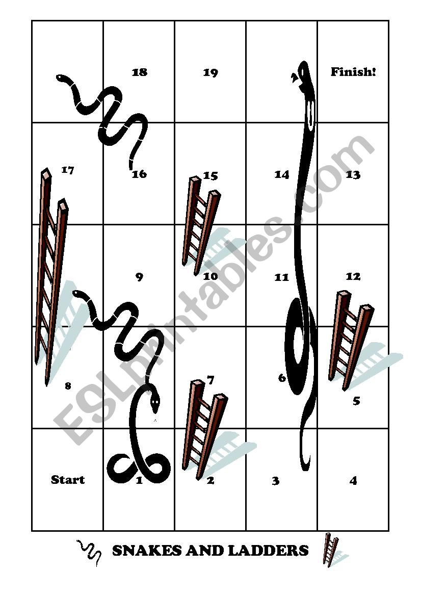 Snakes and Ladders Game Board worksheet