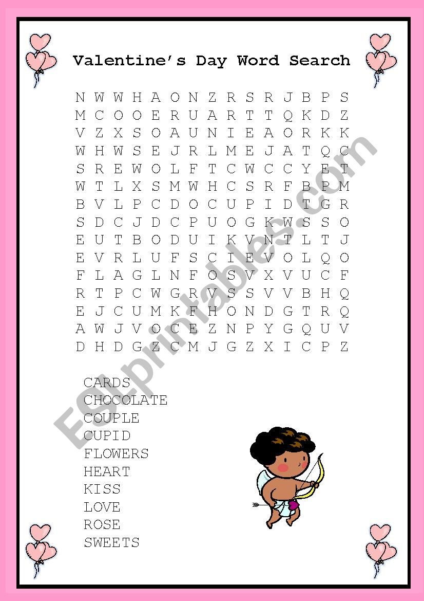 Valentines Day Word Search worksheet