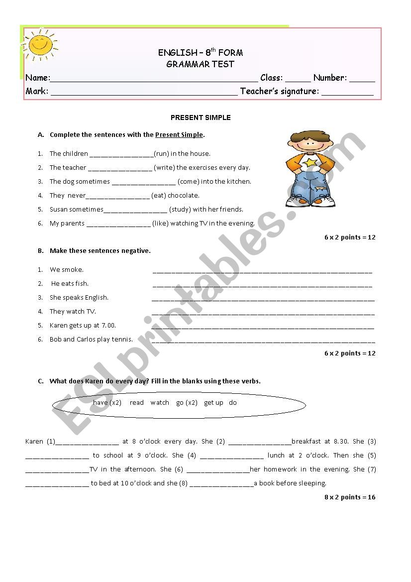 Grammar Test worksheet