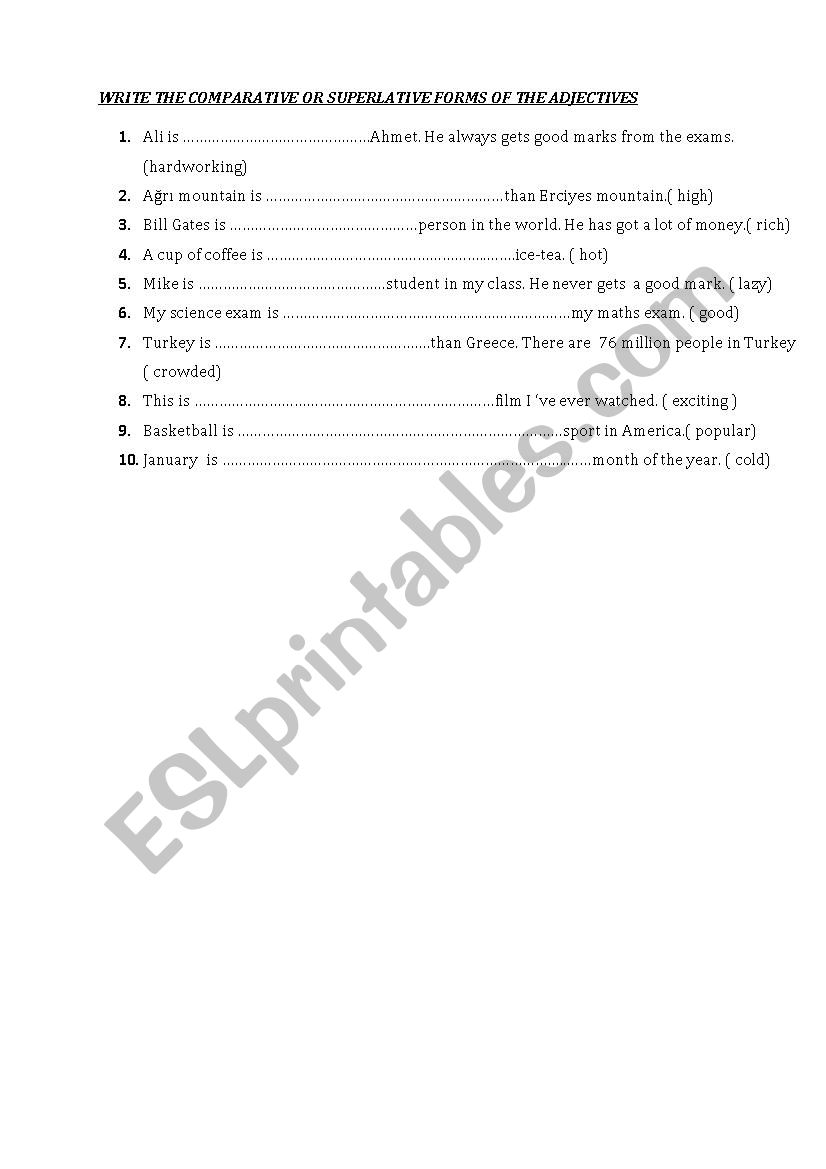 comparatives and superlatives worksheet