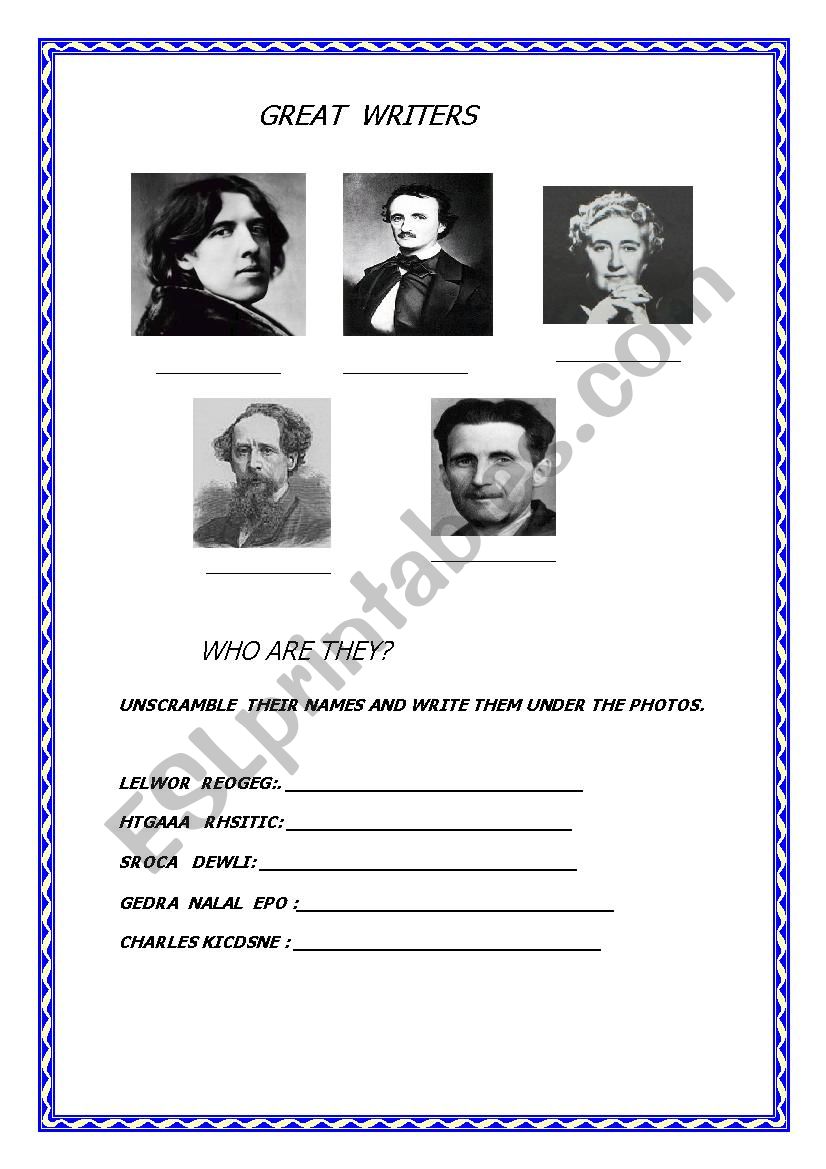 GREAT WRITERS. worksheet