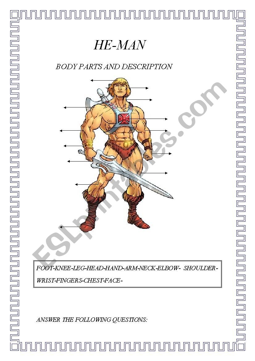 HE-MAN, BODY PARTS, QUESTIONS AND DESCRIPTIONS.