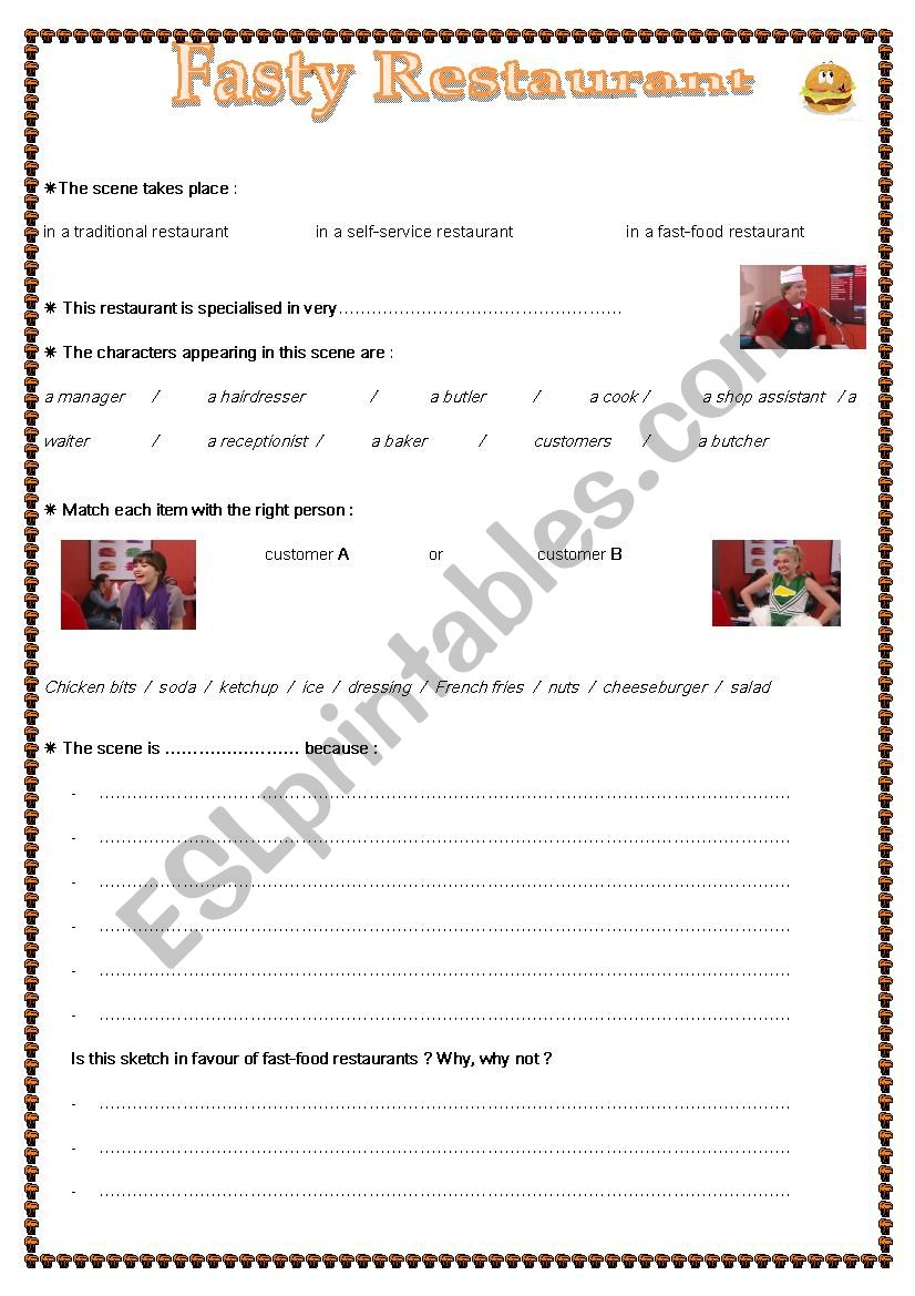 Fasty Restaurant worksheet