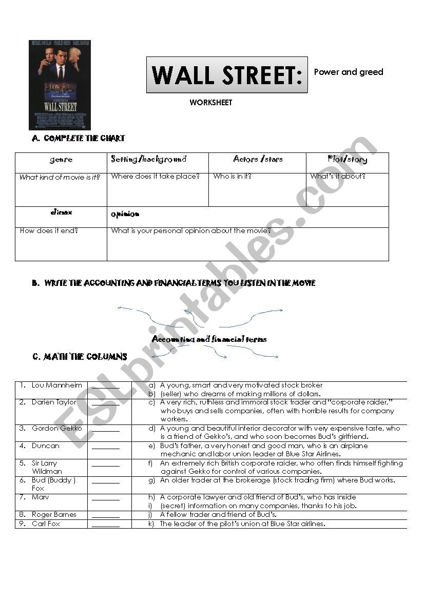 wall street worsheet worksheet