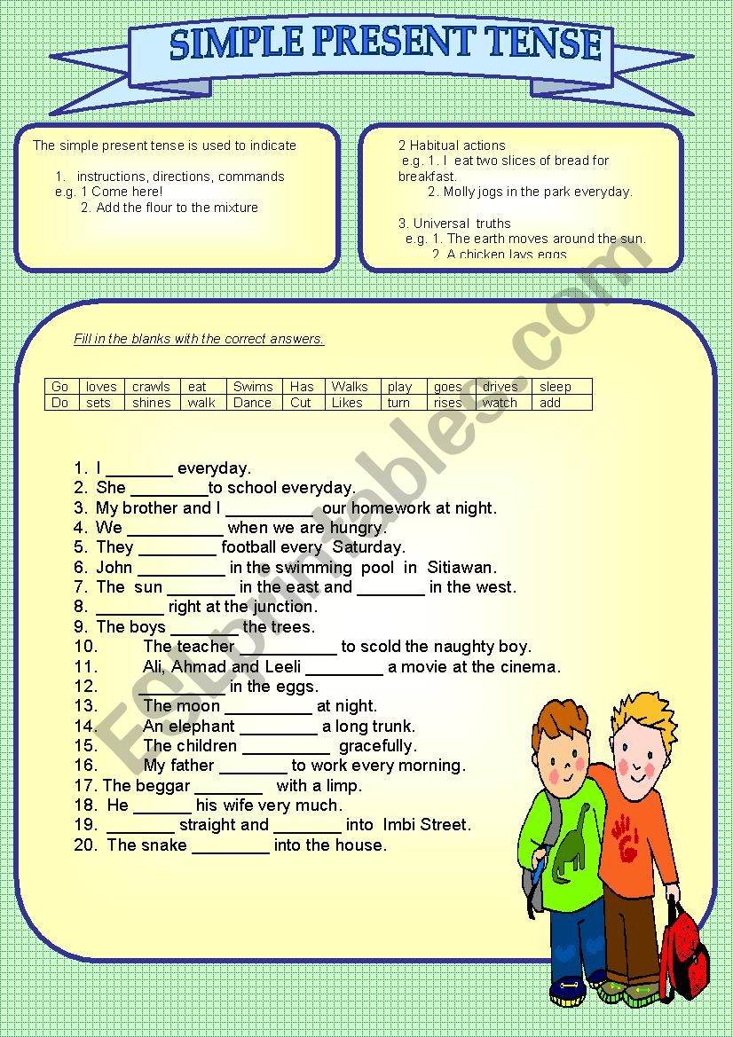 simple present tense worksheet