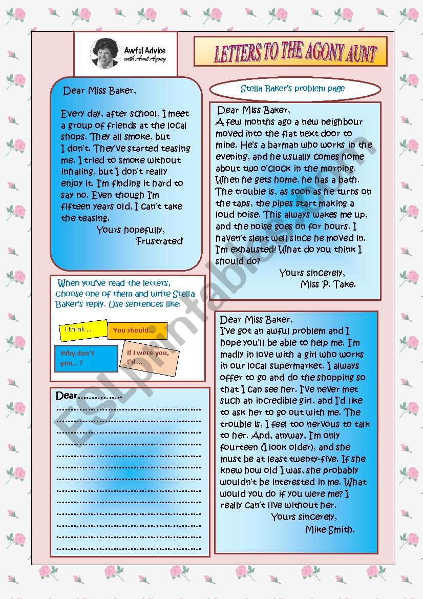 LETTERS TO THE AGONY AUNT worksheet