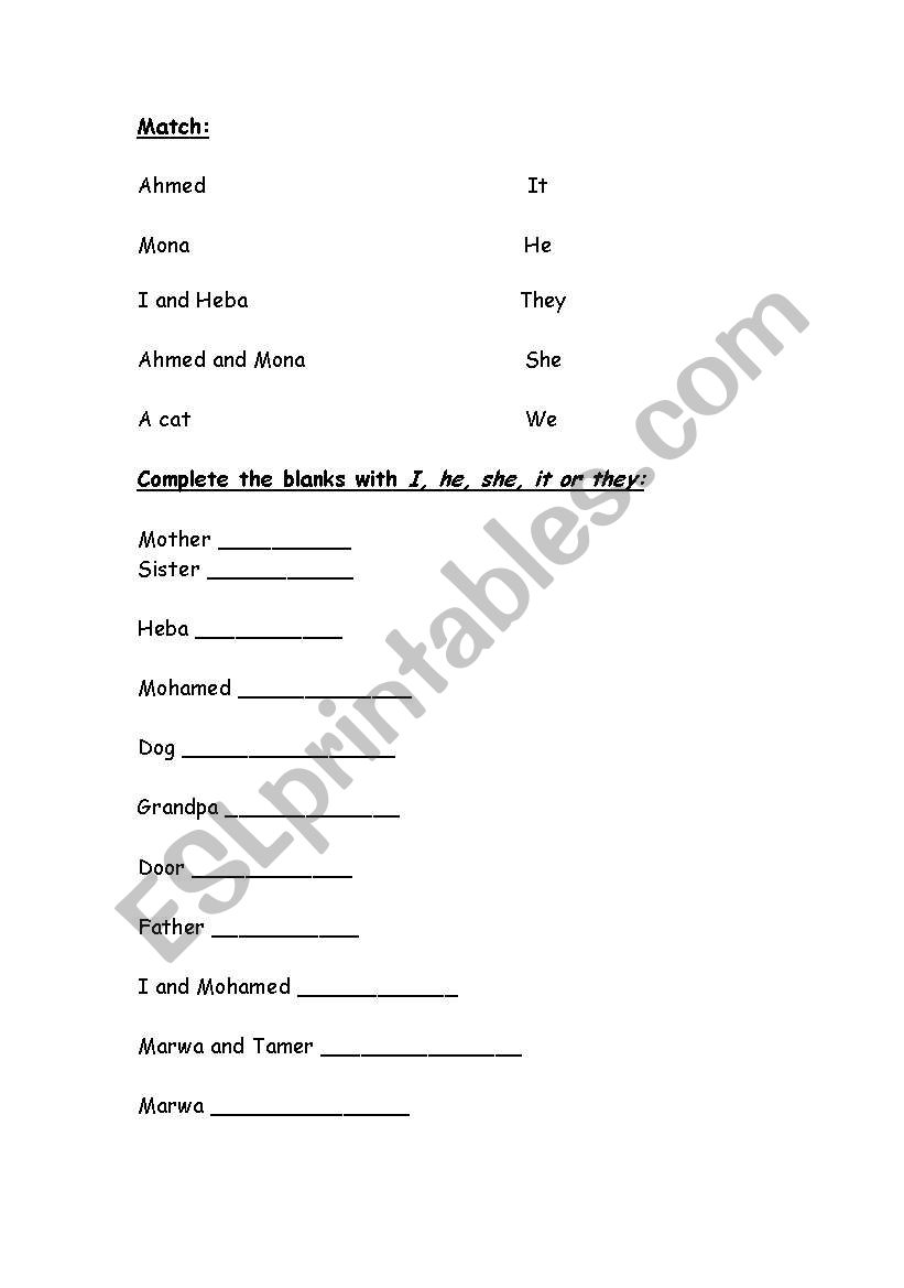 Personal pronouns worksheet