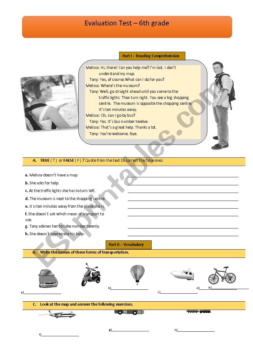 English test-6th grade-Part 1 worksheet