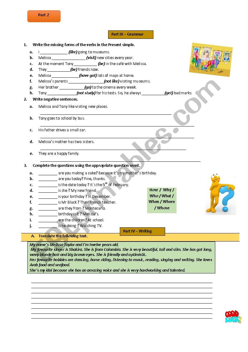 English test-6th grade-Part 2 worksheet