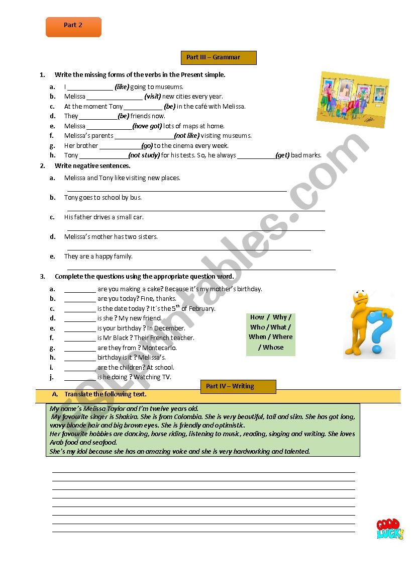 English test-6th grade-Part 2 worksheet