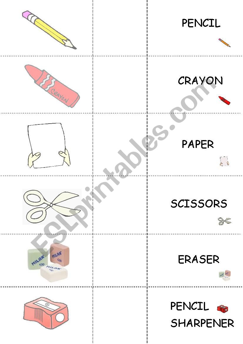 Classroom Objects Memory Game (5yr. olds)