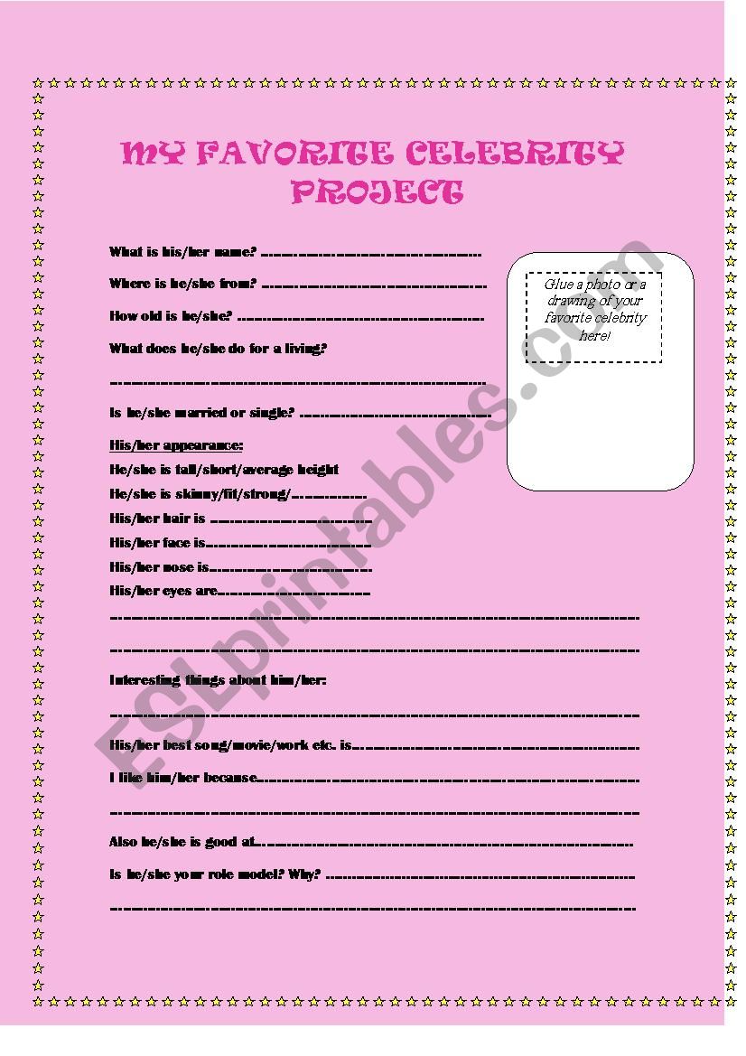 My favorite celebrity project worksheet